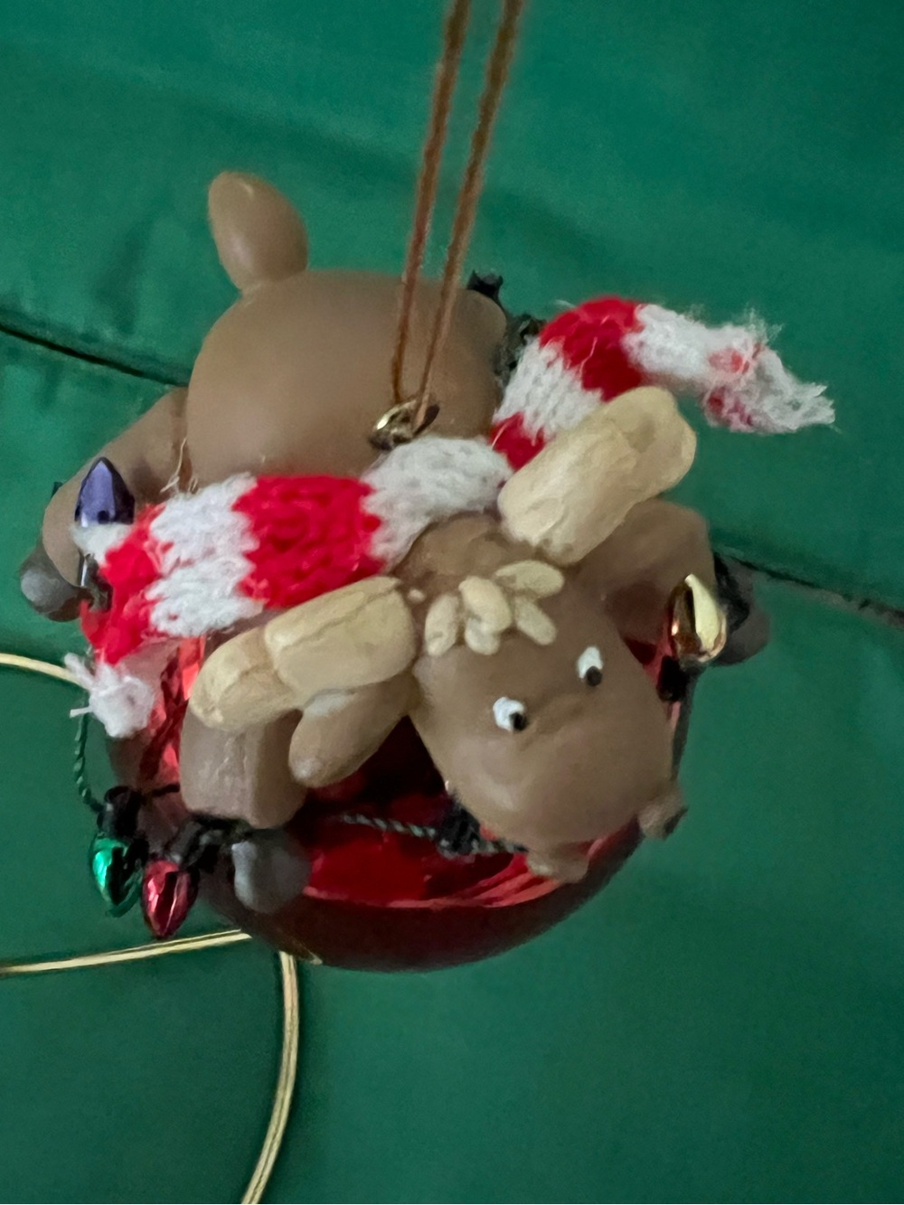 Festive Moose Ornament on Shiny Red Ball - Holiday Hanging Decoration - Picture 4 of 4